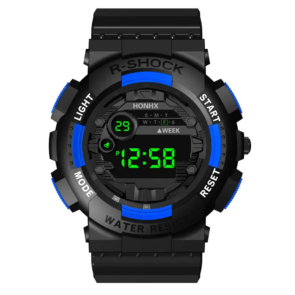 Blue HONHX Роскошные Мужские Цифровые светодиодный часы с цифровым датным будильником водонепроницаемые спортивные мужские наружные электронные часы дропшиппинг Q - Цвет: Blue