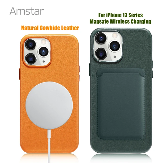 Amstar-Genuine Leather Magnetic Phone Case for iPhone 13, 13 mini, 13 Pro, 13  Pro Max, Natural Cowhide Cover for Magsafe Charger - AliExpress