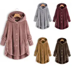 Winter large size S-5XL Ms. pregnant women coat button coat fluffy tops hooded pregnancy loose oversized coat warm coat