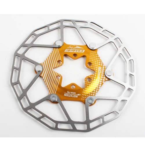 MTB Ultra licht bremsbelag Schnell Abkuhlen Fahrrad Kuhlung Disc Bremse Schwimm Rotor 7075 AL Edelstahl Mountain Road Bike 160mm - Цвет: Golden 160mm