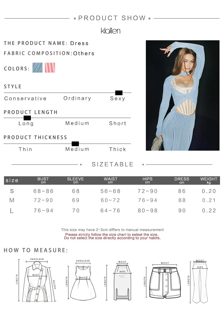 KLALIEN вязание с длинным рукавом bodycon спинки тонкий миди платья женские осень зима вечерние элегантное платье для клуба mujer 2 способа носить
