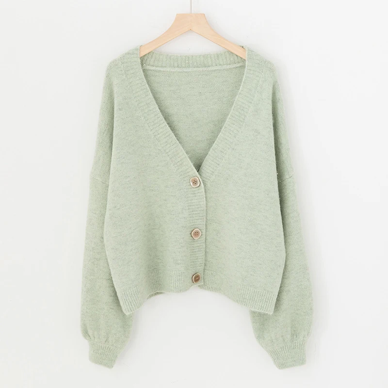 Women Girls V Neck Loose Solid Knitwear Outwear Autumn Cardigan Coat Sweater Tops