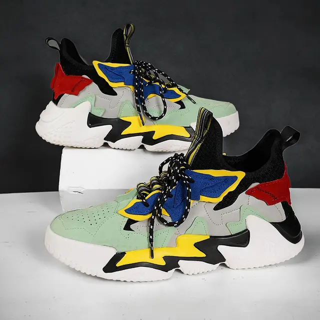 blue yellow running shoes