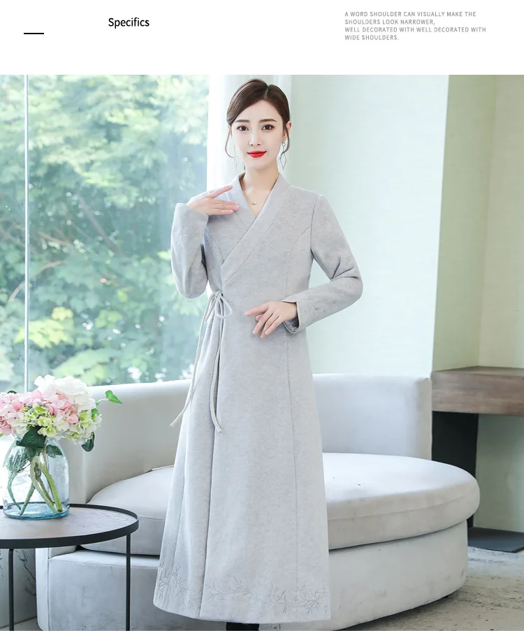 Осенне-зимняя новая стильная шерстяная куртка Улучшенный китайский костюм Китайская одежда с перекрестным воротником Женская одежда в китайском стиле