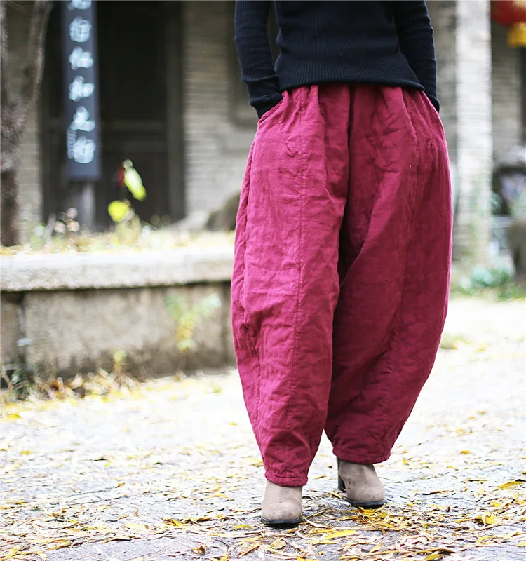 NINI WONDERLAND зимние хлопковые плотные теплые штаны-шаровары женские повседневные брюки с хлопковой подкладкой Женские однотонные свободные штаны большого размера