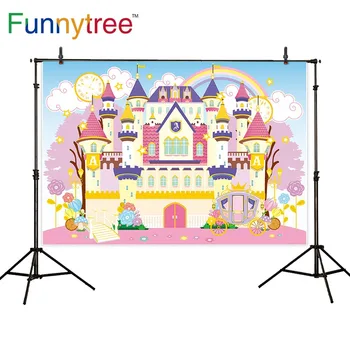 

Funnytree photobooth background Castle cartoon cloud rainbow pumpkin car wood door Photocall Photo Studio photography photophone