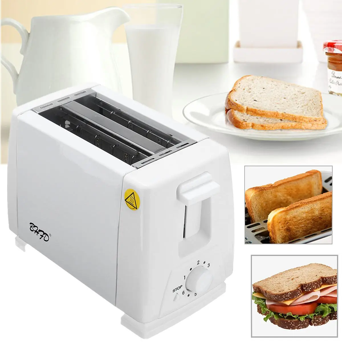 750W 2 Slices Slots Stainless Steel Automatic Electric Bread Toaster Mini Household Breakfast Baking Bread Machine Kitchen Tool