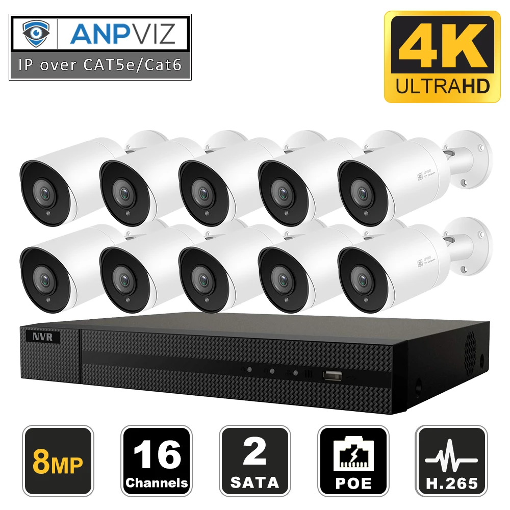 12camera Hikvision OEM 16CH 4 к NVR 8MP пуля Камера 10/12/16 шт. открытый системы безопасности ONVIF H.265 CCTV NVR Наборы с 3/4 ТБ HDD - Цвет: 12camera