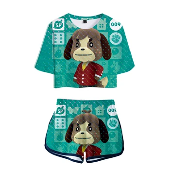 

Game Animal Crossing Women Tracksuit Modis Hot Sexy Two Piece Sets Soft T-shirt and Elastic Shorts Kpop Sexy Style Tops