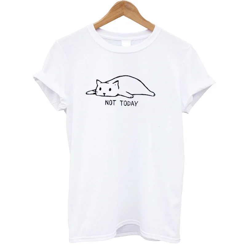 Женская футболка с котом, хлопковая футболка с надписью "Not Today" размера плюс, уличная одежда, свободная футболка, Женские повседневные топы - Цвет: G133-White