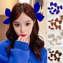 

5Pcs/Set Fashion Velvet Big Barrette Bow Hairclip For Woman Girls Klein Blue Headdress Duckbill Hairpin Hair Ornament Accessorie