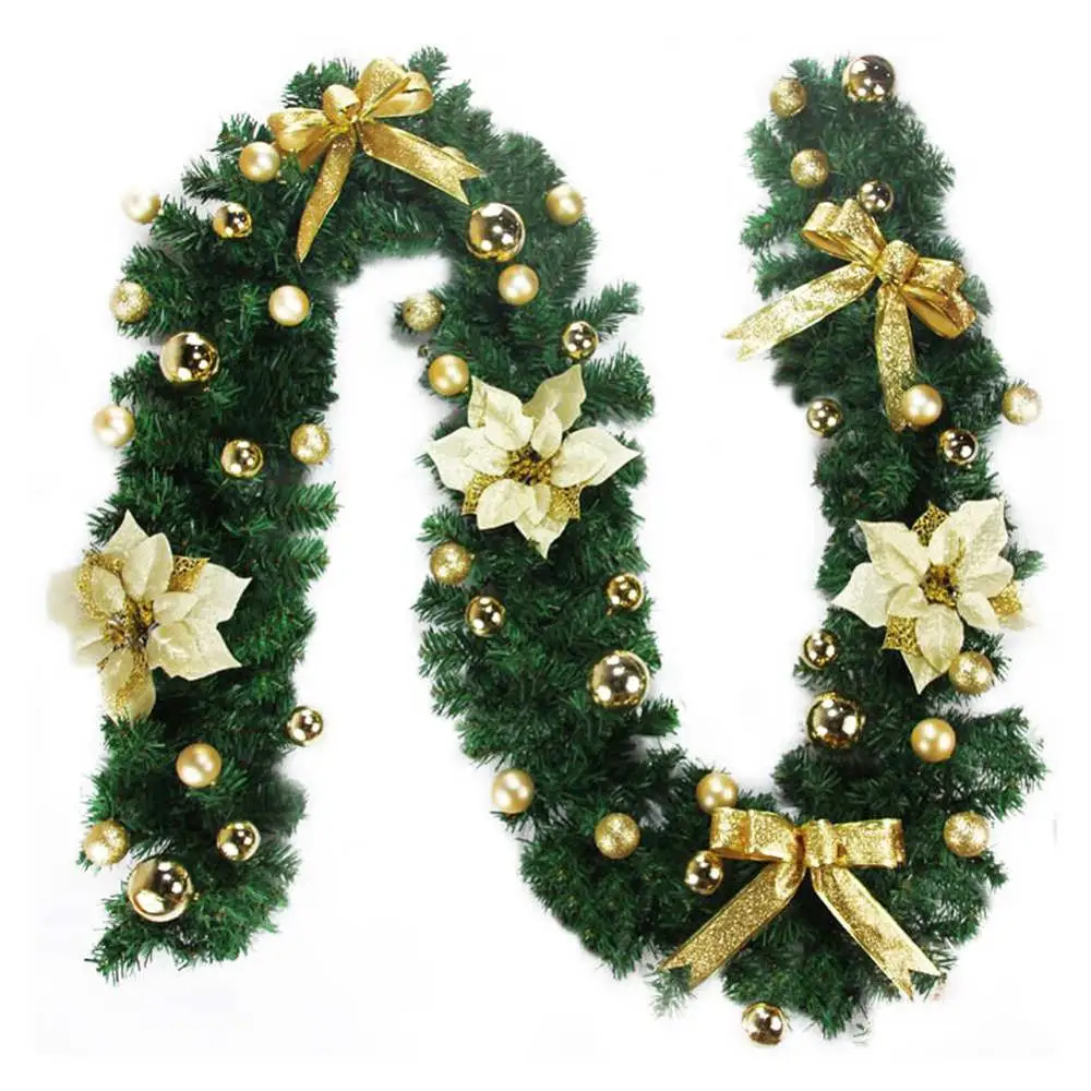 style3 2,7 м, золотые/красные рождественские листья ротанга, гирлянда, Роскошный Бант, Цветочные шары, украшенные толстыми каминными каменинами, Рождественская сосна - Цвет: style3