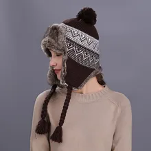 Теплая женская зимняя шапка с ушанками, лыжная плотная вязаная шерстяная шапочка, женская шапка высокого качества, зимняя теплая женская шапка, Новинка