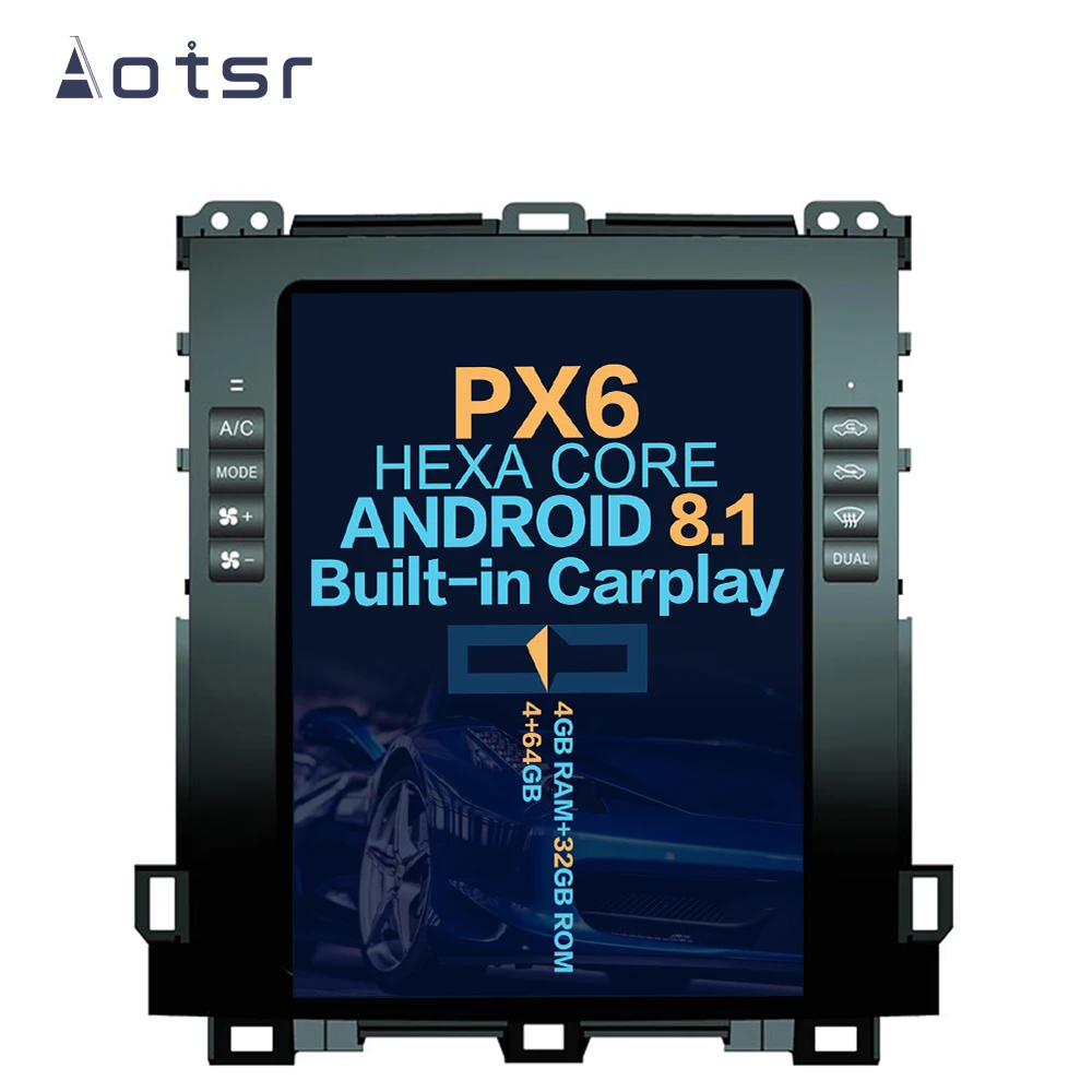 Perfect PX6 4GB Tesla style Android 8.1 Car GPS For Toyota Land Cruiser Prado/Lexus GX470 2002-2009 Car Multimedia System Player car LCD 2