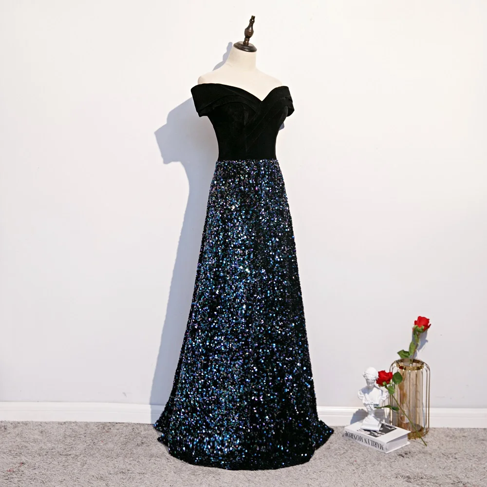 Vestidos De Gala платья для выпускного вечера Длинные велюровые с блестками с открытыми плечами Vestidos De Fiesta Largos Elegantes De Gala