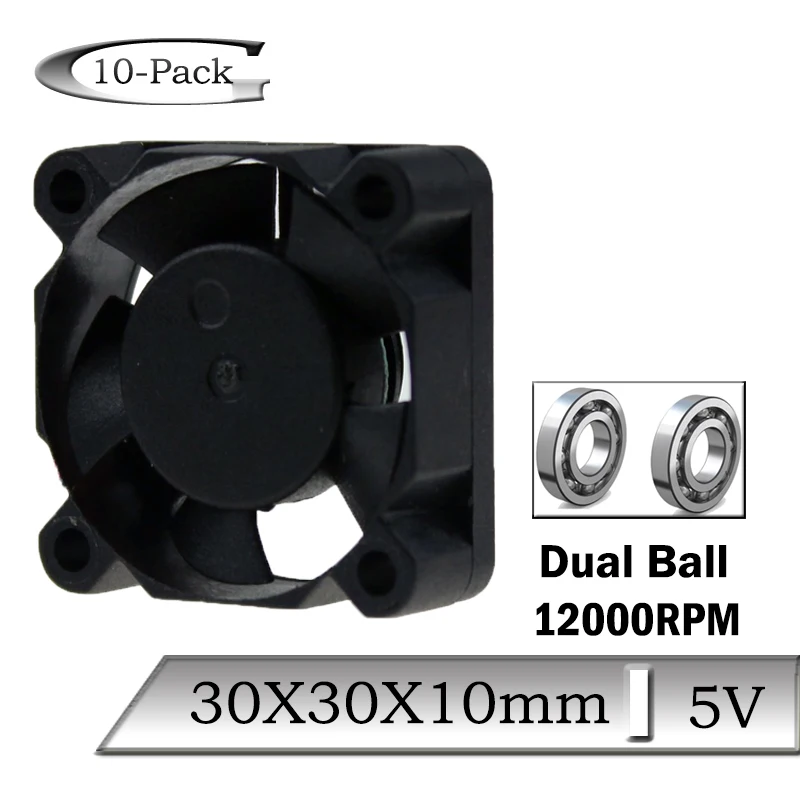 10pcs/lot Gdstime DC 5V 30x30x10mm 30mm Mini Brushless Axial Dual Ball Cooling Fan 30mmx10mm 3cm 3D Printer Cooler | Компьютеры и офис