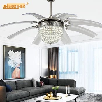 

48 inch crystal ceiling fans with lights home decorations remote control fan lamp bedroom living room hotel suspension luminaire