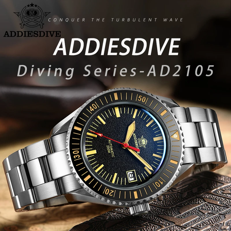 

ADDIESDIVE Men Watch Automatic NH35 Sapphire Glass C3 Luminous Watch 20Bar Diver Calendar Display 316L Stainless Steel Watches