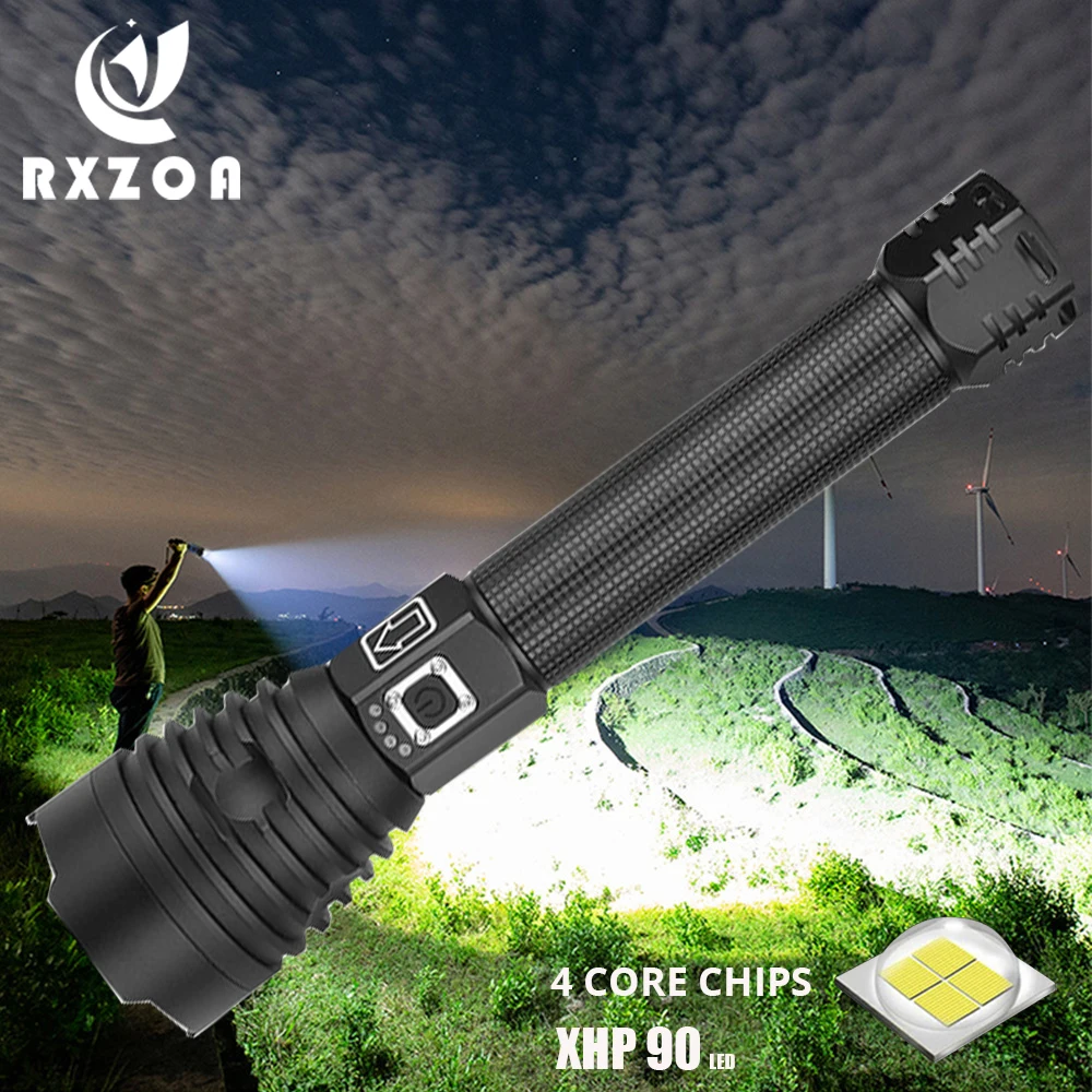 

2020 New XHP90 LED Flashlight Zoom USB Rechargeable Power Display Powerful Torch 18650 26650 Battery Handheld Light Flashlights