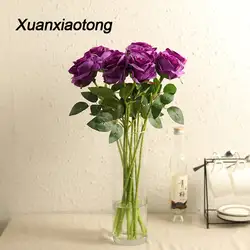 Xuanxiaotong 5 шт./компл. фиолетовая Шелковая Роза искусственная Роза цветок Искусственные цветы Украшение Осень домашний декор дешевые розы