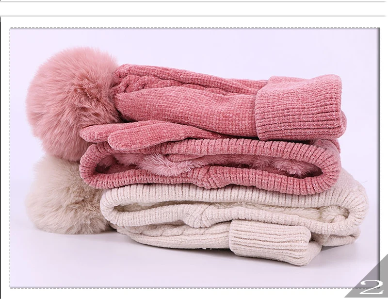 Pom Beanie кольцо для шляпы шарф и перчатки для сенсорного экрана набор для женщин Зимний теплый вязаный толстый Skullies Beanies с подкладкой наборы