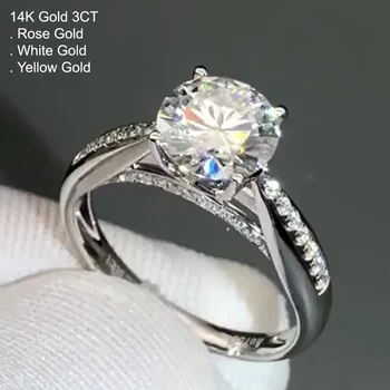

14K White Gold 3 Carat Moissanite Diamond Ring Women Round CROWN Classic Wedding Party Engagement Anniversary Ring 3 Ct D Color
