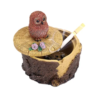 

2020 New Outdoor Ashtrays Farmhouse Style Cute Animal Stump Shape Resin Ashtray with Lid for Home Garden Decoration