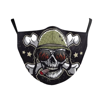 

Reusable Washable Black Fashion Masks Printed Skull Scary Mask 5 Layers PM2.5 Filter Paper Activated Carbon Mouth Face Cover