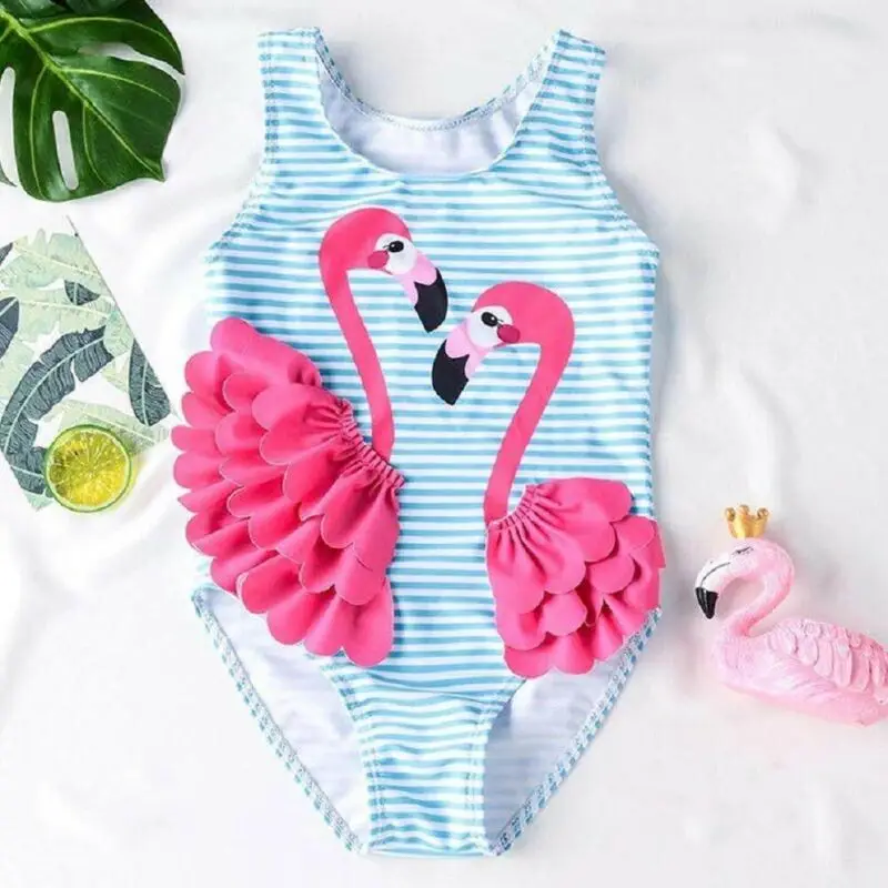 CANIS-maillot de bain une pièce modèle flamand rose | Modèle Patchwork 3D, rayé, costume de bain pour bébés filles, vêtements pour la plage