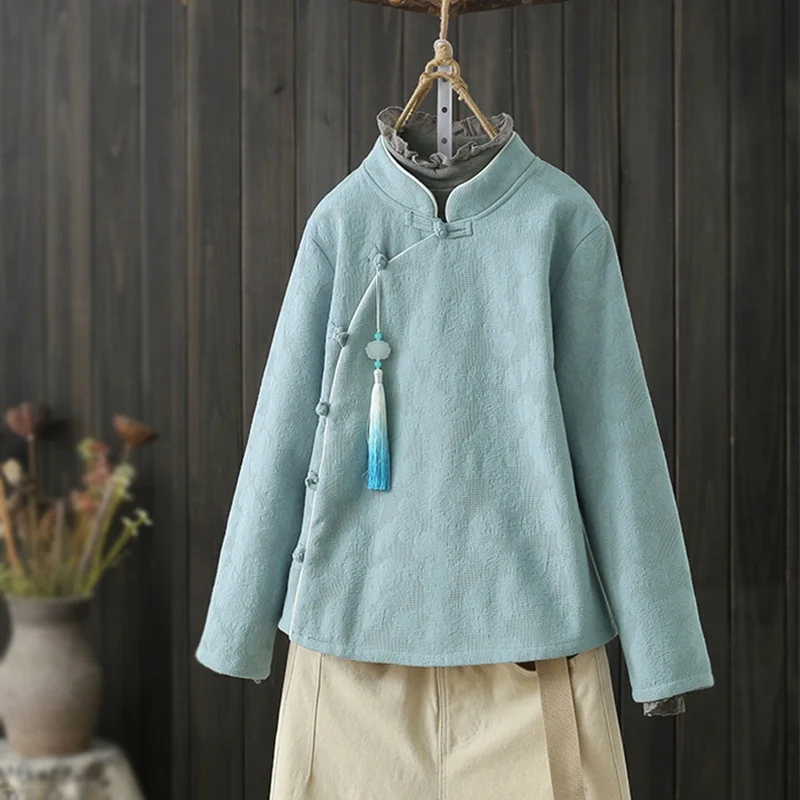 Chinese Style Traditional Cotton Linen Coat Clothing Women Hanfu Warm Jacket Vintage Tang Suit Zen Oriental Cheongsam Tops 12826