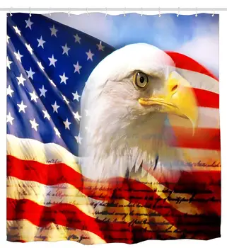

Shower Curtain,Patriotic American Flag Condor Design Curtain Polyester Waterproof Fabric with 12 Rust Proof Hooks,66 X 72 Inches