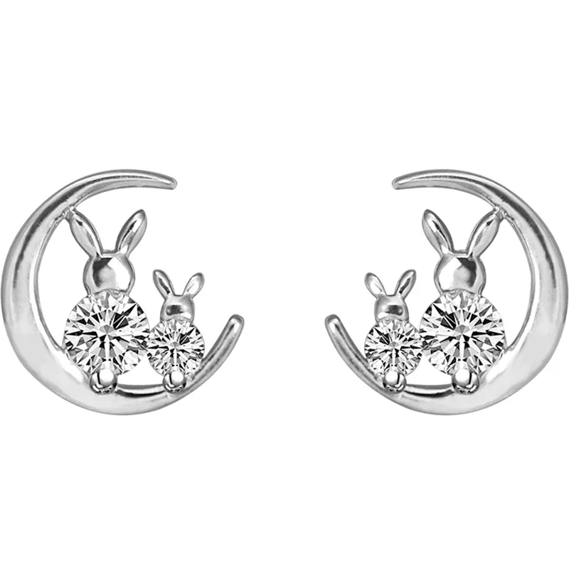 925 пробы с украшениями в виде серебристых кристаллов луна серьги-гвоздики в форме кроликов для Для женщин свадебный подарок женский pendientes mujer aretes де mujer eh003