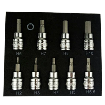 

3/8 inch Drive Socket Hexagon Key Drill Set Chrome Vanadium Steel Pressure Batch Sleeve Tool Set Socket Set H2-H10 Drill Socket