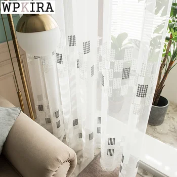 

Modern Geometric Sheer Curtain for Living Room Mesh Fabric Embroidery Voile Partition Curtain for Kitchen Drape Window S558#40