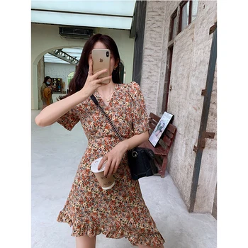 

Mishow 2020 Spring Casual Dresses Women Floral Printed A Line High Waist V Neck Asymmetrical Elegant Female Vestido MX20A1142