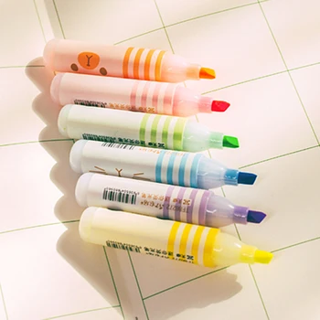 

6pcs Plastic Highlighter Pen Art Marker Kids Assorted Mini Portable DIY Drawing Pastel Colour Office School Students Gift