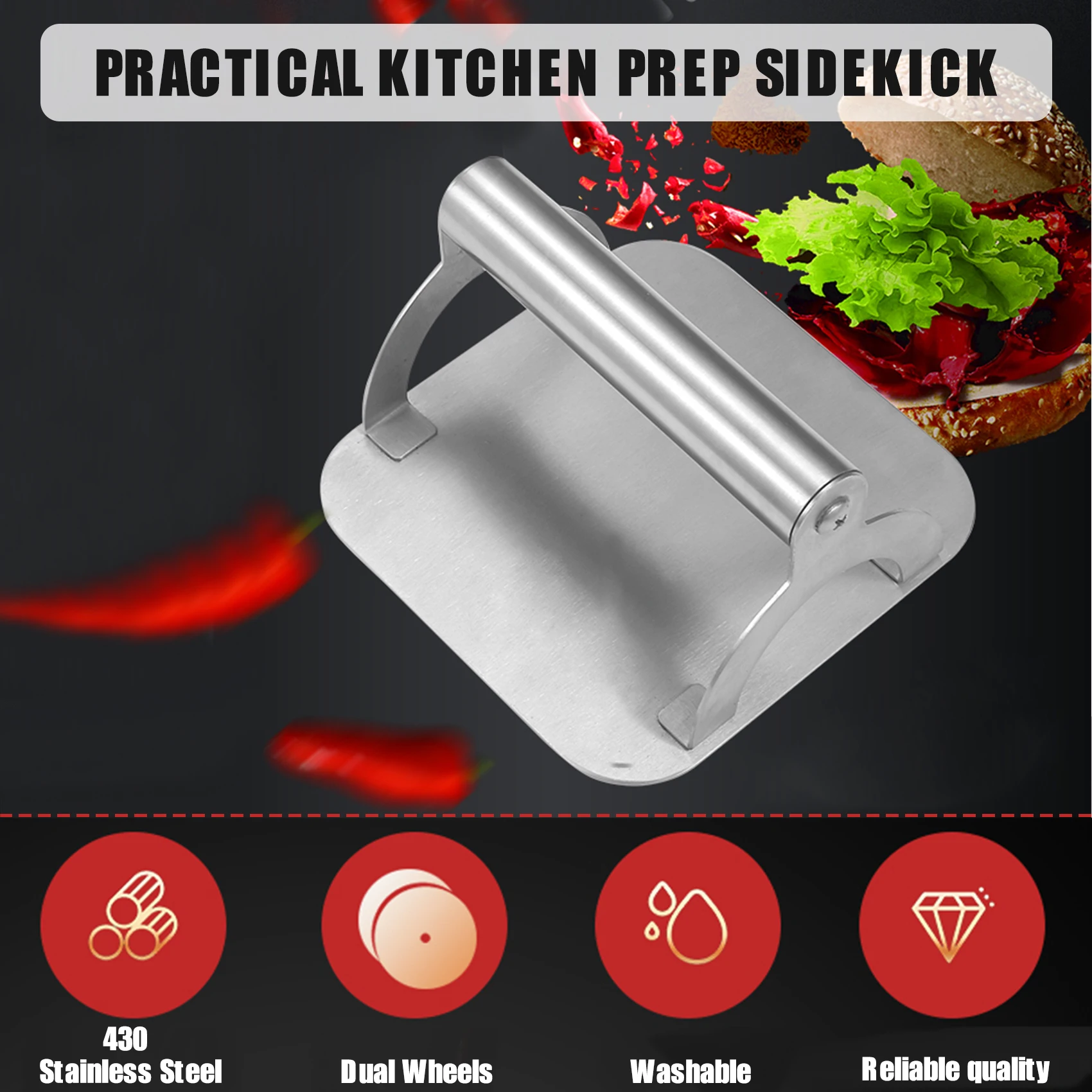 Non-stick Hamburger Press with Handle Stainless Steel Burger Press Meat Beef BBQ Grill Patty Making Tools Kitchen Accessories
