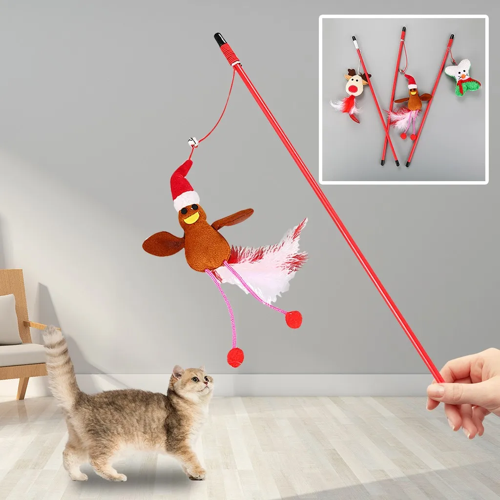 hot sale Pet Cat Interaction Funny Feather Rods Stick Decompression Christmas Toy 2020 new arrival | Дом и сад
