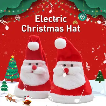 

New Electric Christmas Hat Plush Toy Sing Glowing Swing Santa Hat Christmas Decoration Gift Electric Music Christmas HatChildre