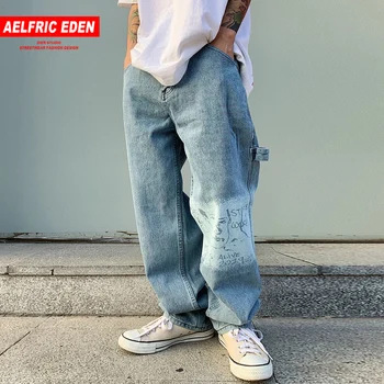 

Aelfric Eden Patchwork Printed Casual Cargo Pants Men 2019 Hrajuku Streetwear Denim Jeans Hip Hop Joggers Pocket Workout Trouser