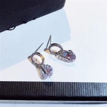 Милые женские белые круглые серьги-гвоздики Роскошные модные 925 серебряные свадебные украшения двойные хрустальные циркониевые серьги для женщин