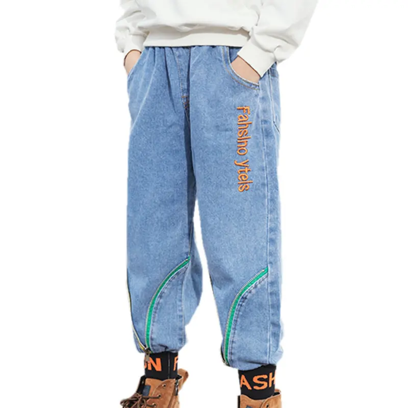 

Children's New Slim Pencil Vintage High Waist Casual Jeans for Boys Casual Pencil Jeans with Embroidery Letters Kids Denim Pants