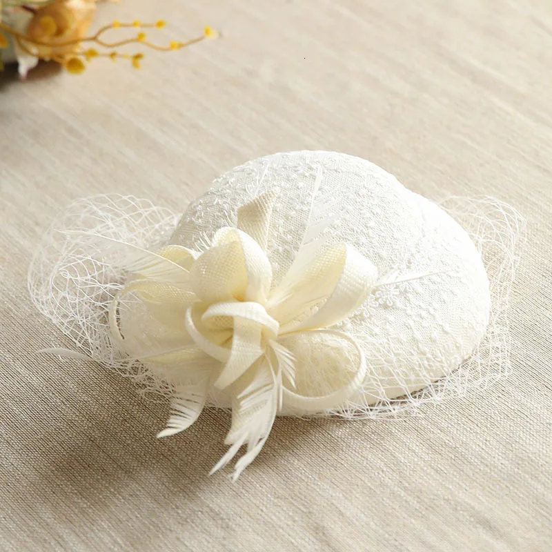 Свадебная, с перьями, вуаль, повязка на голову с цветочным узором шляпка Sinamay, женский головной убор для клип женские элегантное танцевальное шоу вечерние платье Головные уборы Свадебные аксессуары для волос