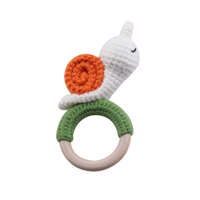 Bopoobo 1pc Baby Rattles Crochet Bunny Rattle Toy Wood Ring Baby Teether Rodent Baby Gym Mobile Rattles Newborn Educational Toys Snails