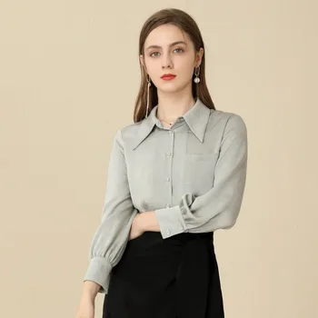 

2020 Spring and Autumn New Women's Shirt Overalls Straight Lapel Long-Sleeved Solid Color Professional Shirt Women's Shirt