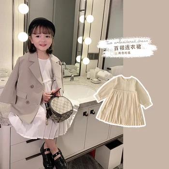 

spring and summer 2020 Young girl fashion sweet solid color dress new children princess dress