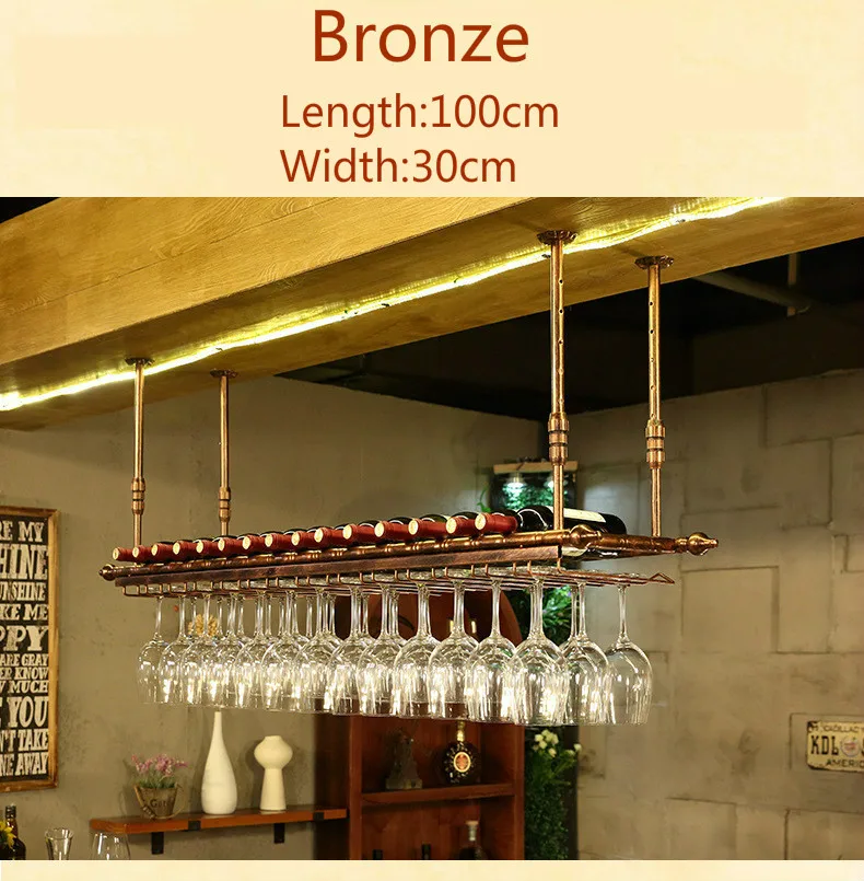 Bronze 100x30cm Винный Стеклянный Стеллаж для дома, Европейский винный стеллаж, украшение для бара, креативный подвесной бокал, Рождественское украшение для дома - Цвет: Bronze 100x30cm