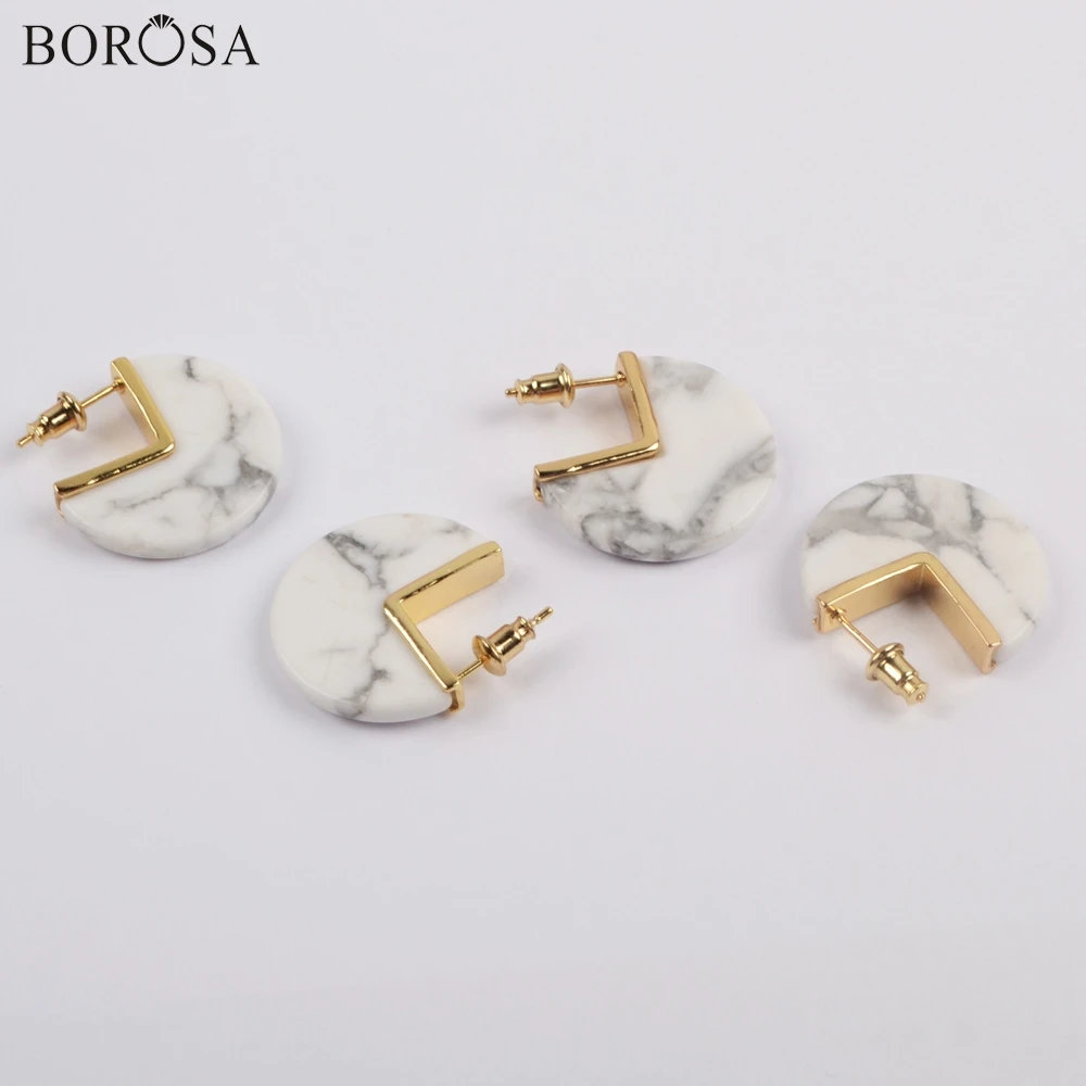 BOROSA дизайн 5 пар Позолоченные белые серьги гвоздики высокого качества белая пластина говлита серьги женские ювелирные изделия ZG0431