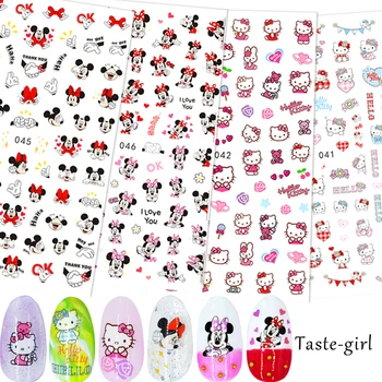 

4 Sheets 3D Nail Slider cute cartoon Cat Mickey Nail Stickers Decals Adhesive Manicure Tips Nail Art Decorations EB#