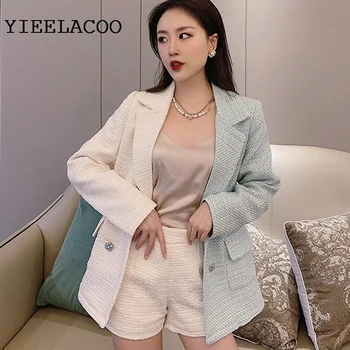 

Jacket + shorts suit blue and white autumn/winter tweed jacket small fragrant mid-length Slim 2-piece suit women